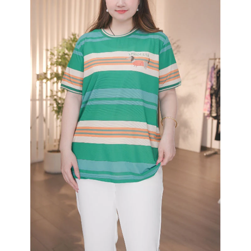 大码女装短袖撞色套装运动时尚圆领夏装显瘦短袖针织时尚显瘦T恤