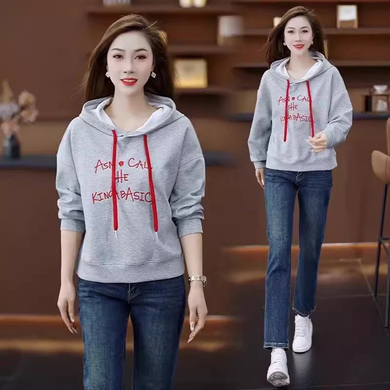 时尚短款连帽卫衣女2025早春季新款小个子字母印花宽松上衣帽衫潮