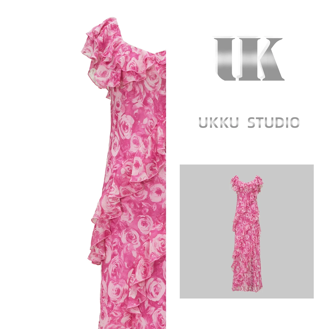 牛【UKKU STUDIO】轻奢设计师收腰吊带新版玫瑰花园连衣裙914143