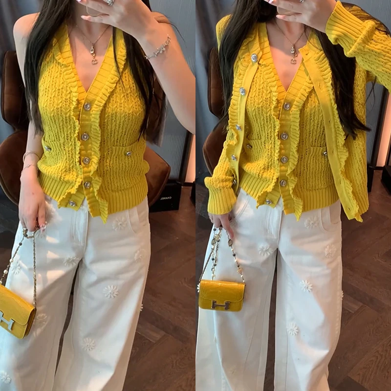 【mimius】&七七 早春甜柠檬褶皱花边马甲+开衫 WG02023
