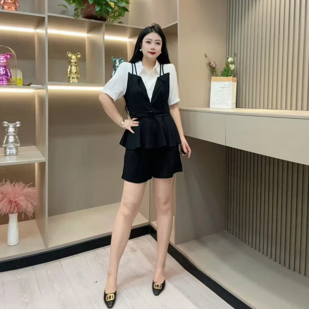 夏季套装-佳 81610 时尚气质收腰显瘦潮美腰带款胖MM大码女装新款