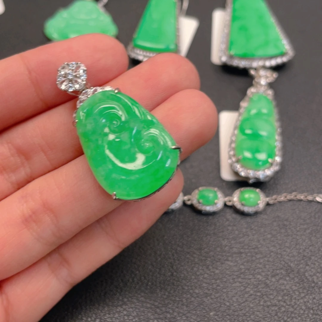翡翠银S925镶嵌吊坠(不含链)