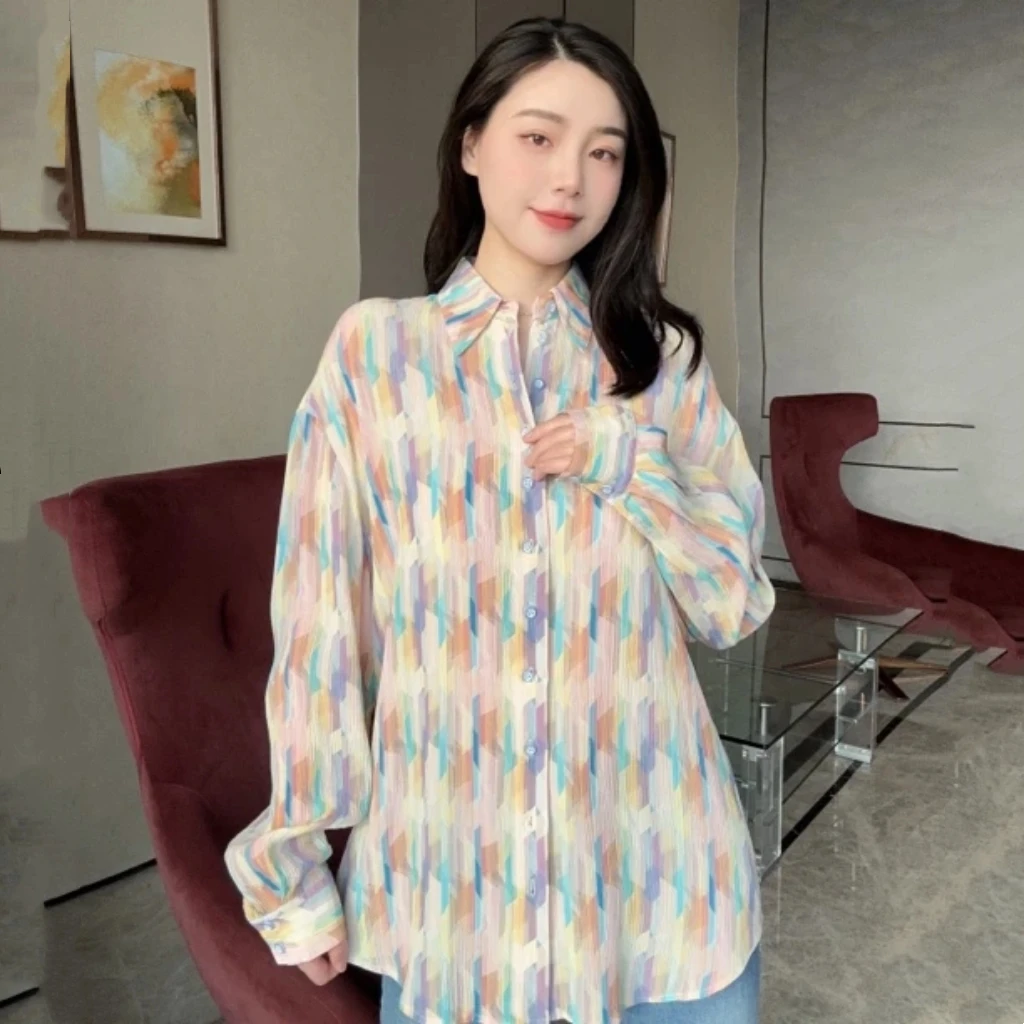 GIRDEAR/哥弟[粉黛芳菲]春夏复古港风印花女士长袖衬衫 1300968