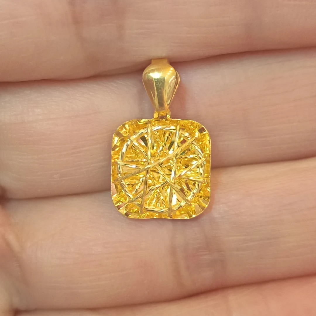 足金999黄金吊坠女式3.50克真金正品纯黄金方糖挂坠时尚百搭精致