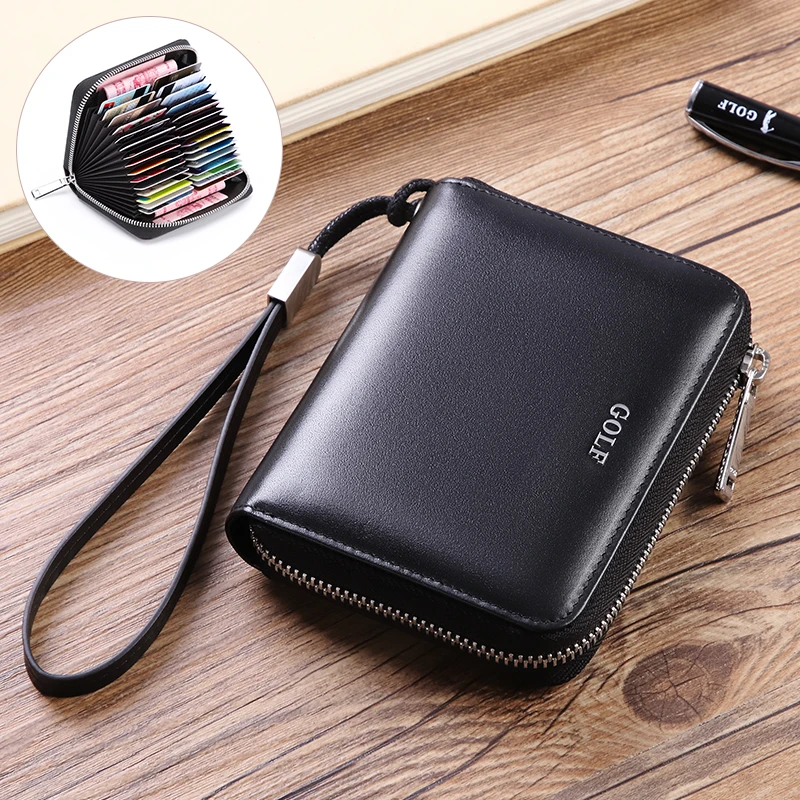 GOLF/高尔夫男士简约休闲多卡位卡包短款头层牛皮钱包竖款卡包男