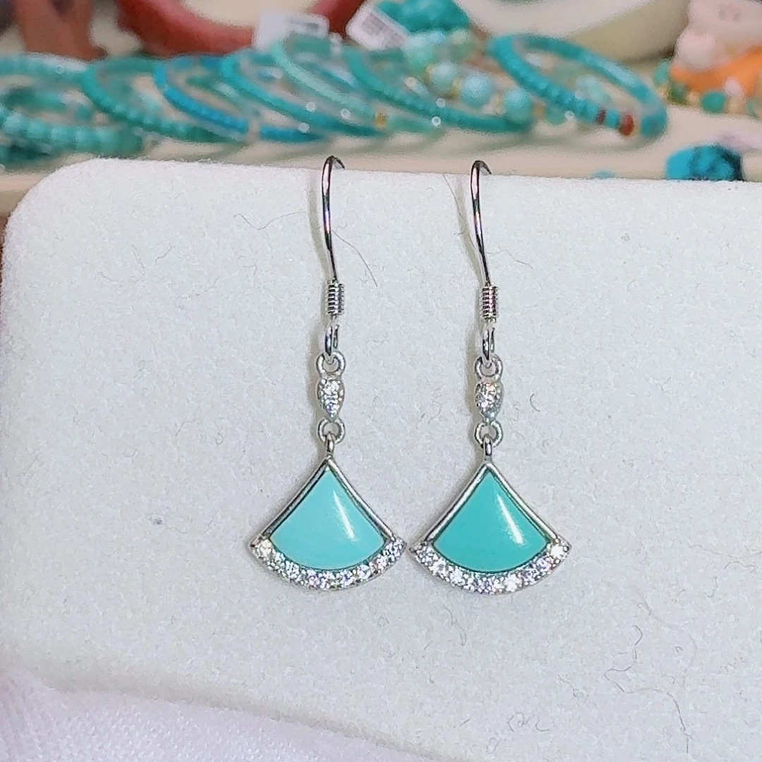 绿松石银S925镶嵌珠宝奇石精致耳环