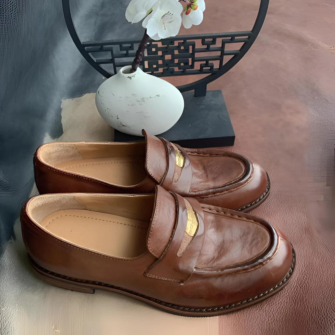 断码37码福利水洗马皮手工复古乐福鞋