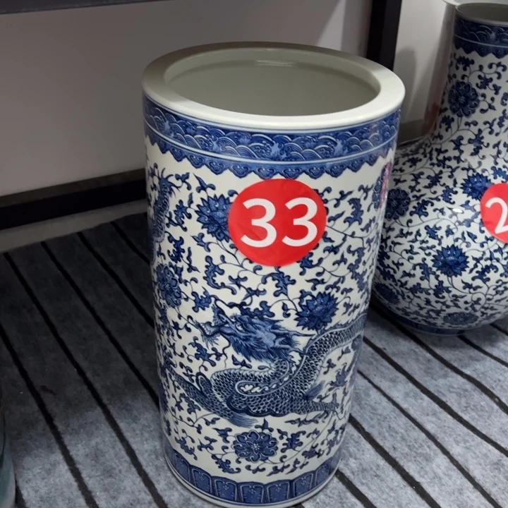 用***9陶青花缠枝莲龙纹陶瓷字画缸高55口28