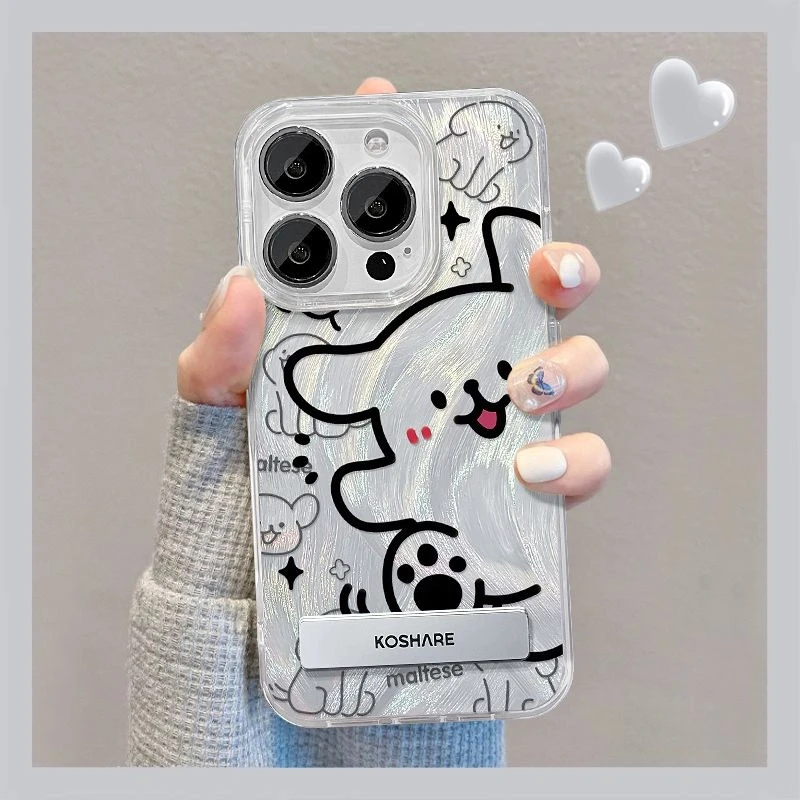 线条黑狗适用华为oppo荣耀vivo小米苹果14手机壳15镭射13支架