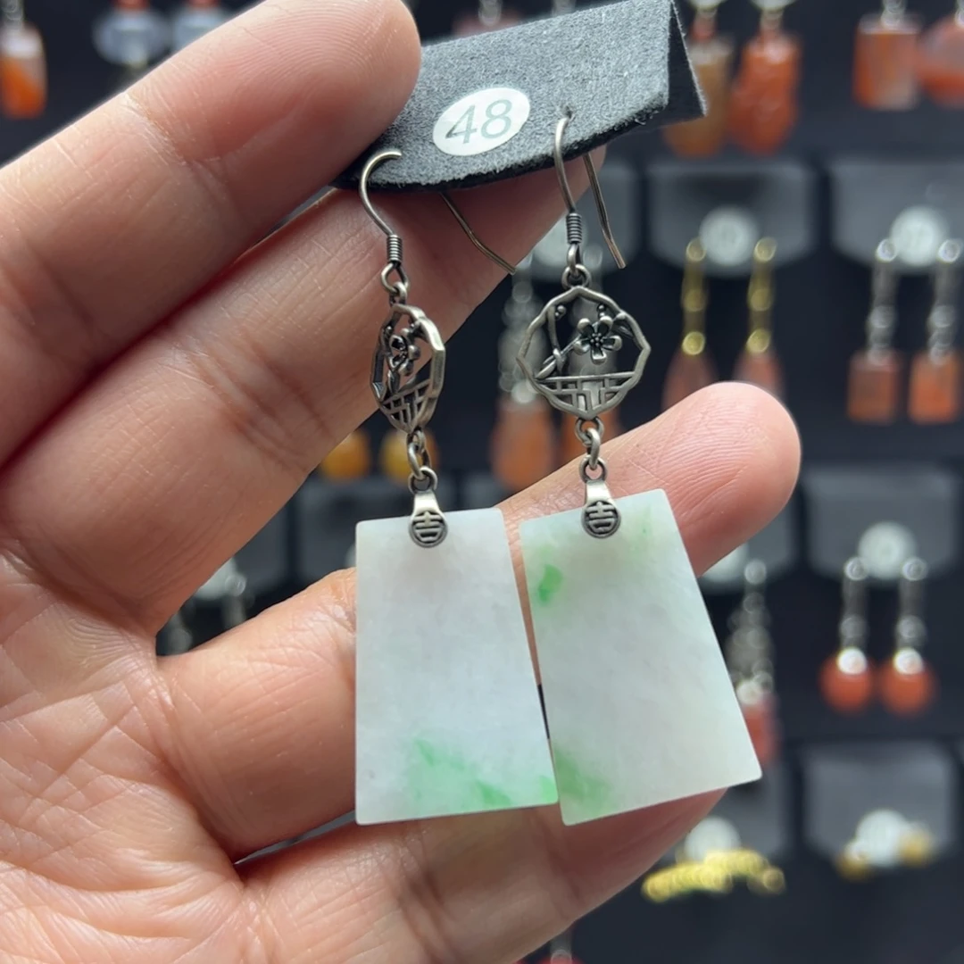 翡翠银S925镶嵌耳饰