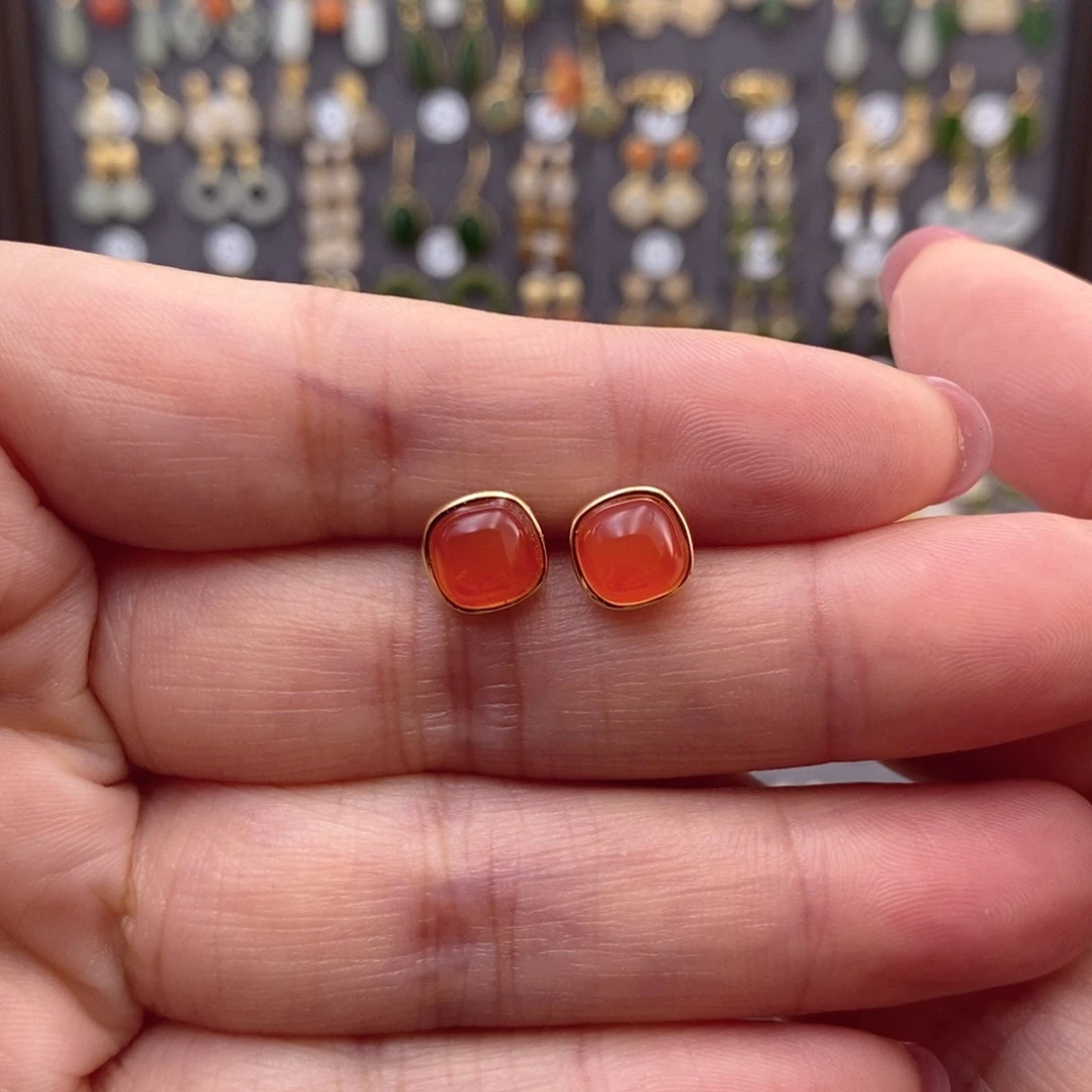 银S925镶嵌和田玉耳饰