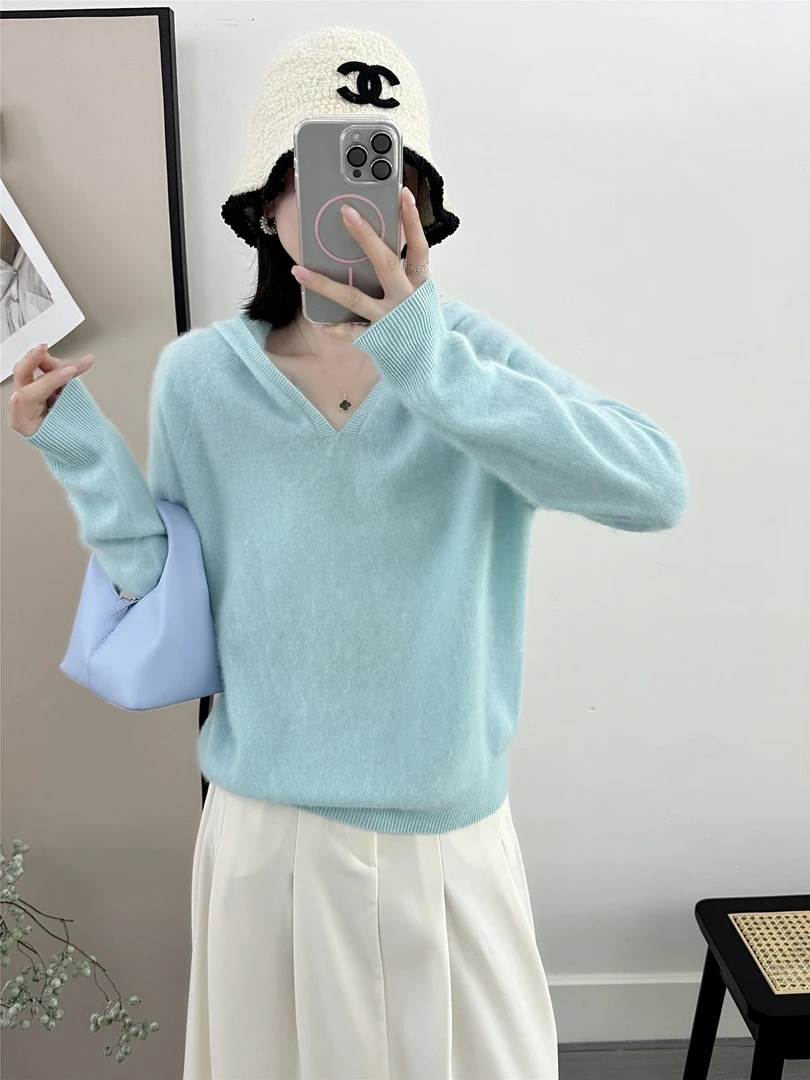 羊绒羊毛 气质拉绒宽松显瘦连帽百搭羊绒拉毛帽衫上衣  MR366