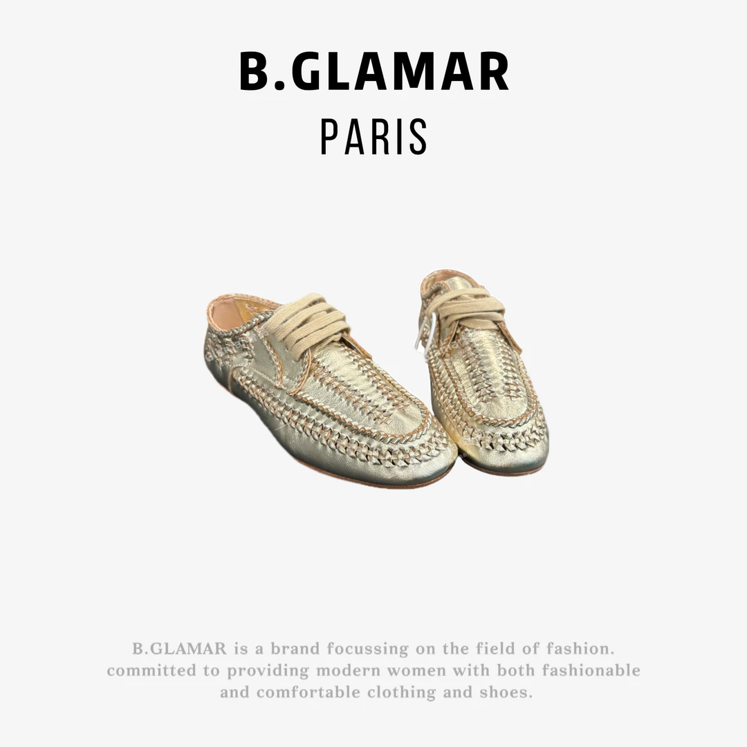 B.Glamar｜“拉达手工编织”系带圆头平跟乐福 YY37353-1