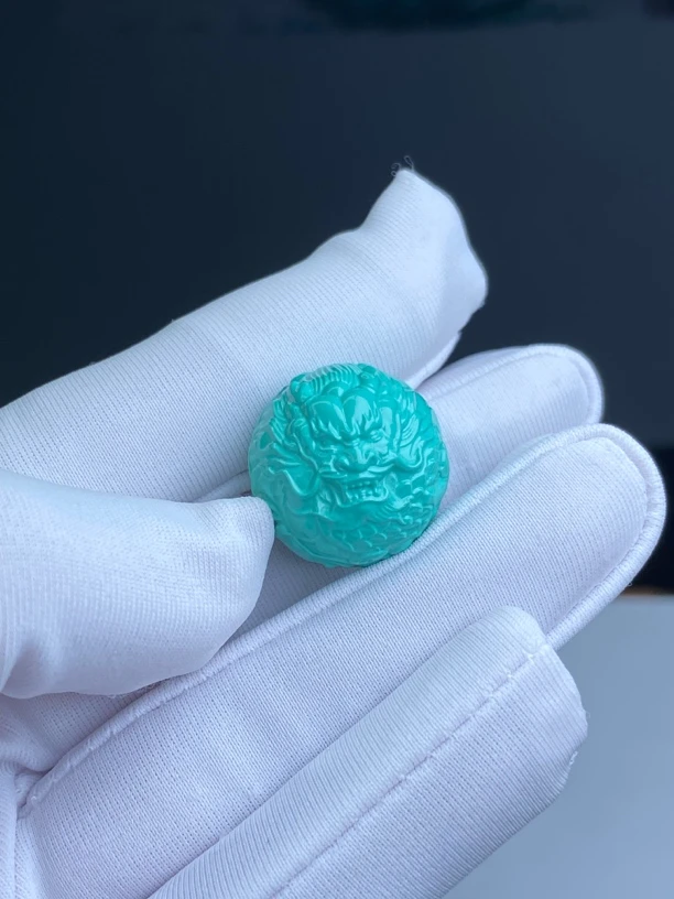 湖北原矿原石原手工高瓷雕刻龙珠单珠18mm