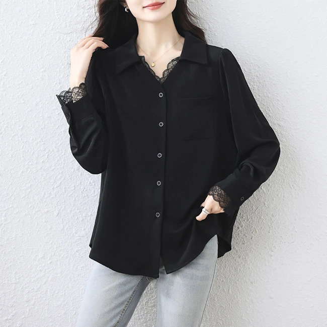 大码女装衬衫2025年春季新款时尚休闲宽松显瘦微胖翻领百搭上衣