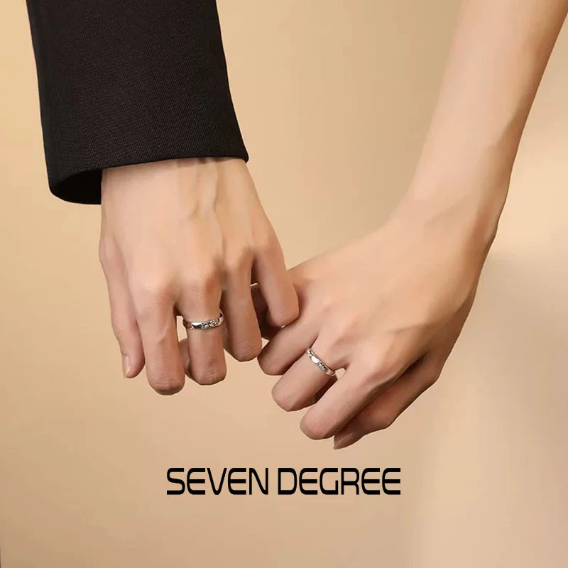 七度 足银戒指 男女烟火情侣款对戒百搭素圈轻奢小众送女朋友礼物