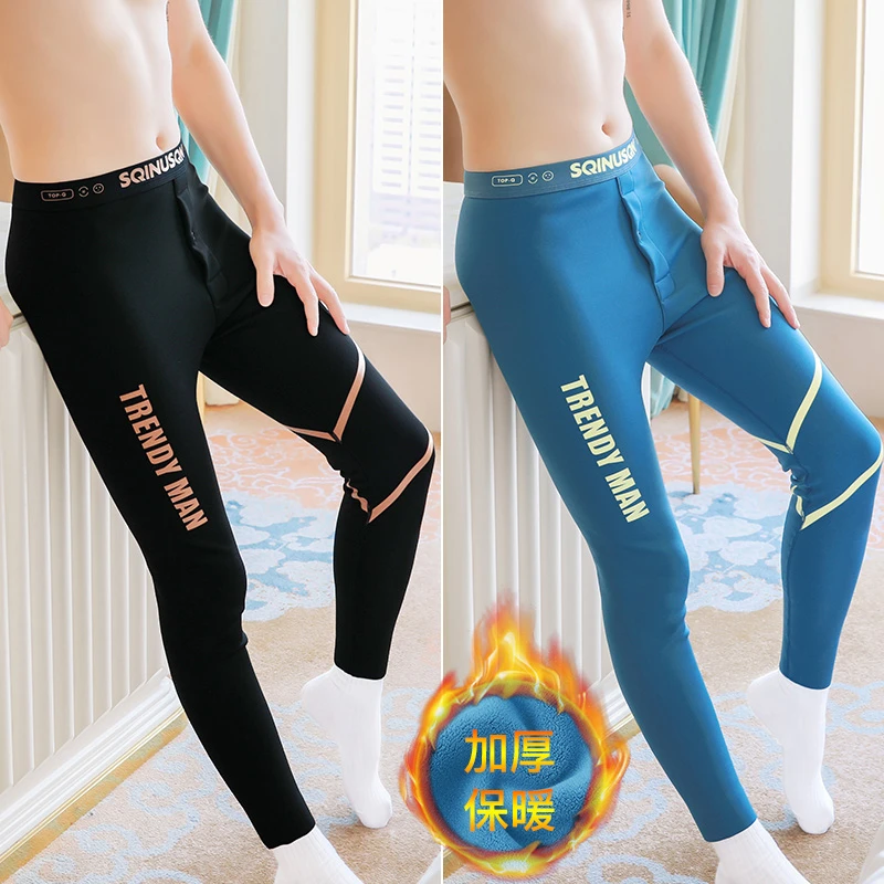 新款男士保暖裤冬季加绒加厚棉裤防寒秋裤青年男生鲨鱼裤中腰线裤
