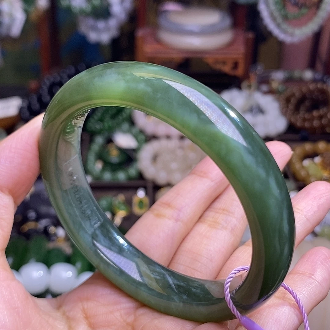 和田玉未镶嵌颈饰收藏级56老矿料碧玉猫眼手镯