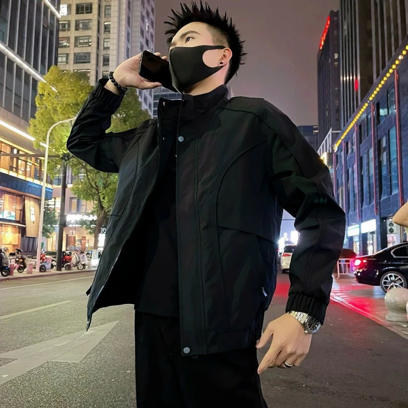 春秋季男士立领休闲夹克痞帅高级感男装上衣2025新款潮牌工装外套