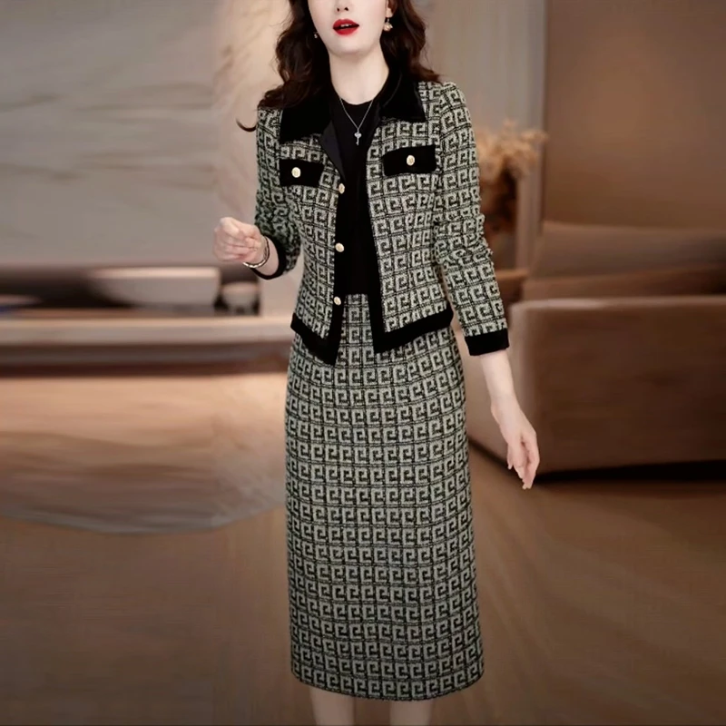气质优雅高级感裙子套装秋冬季2025新款爆款洋气显瘦两件套连衣裙