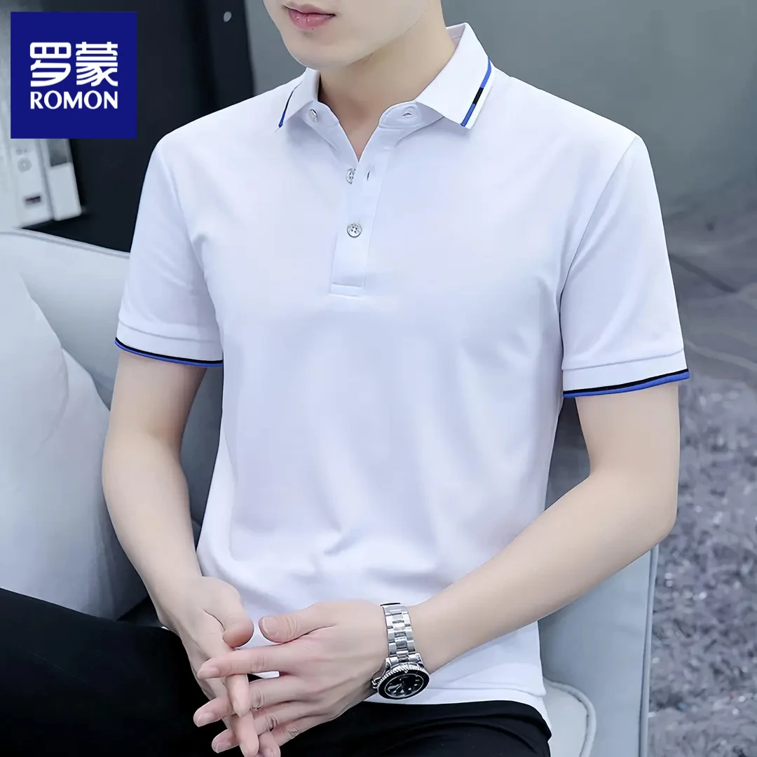 罗蒙2025夏季新款翻领POLO衫夏季商务休闲上衣服男士短袖T恤衫