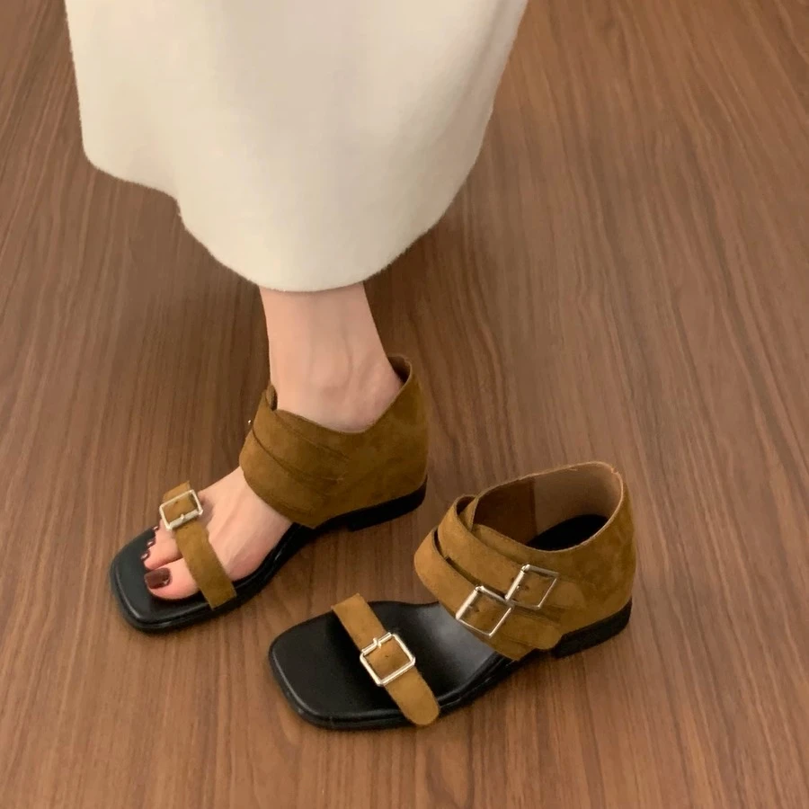 小众设计感皮带扣罗马凉鞋女2025新款内增高美拉德复古短筒凉靴女