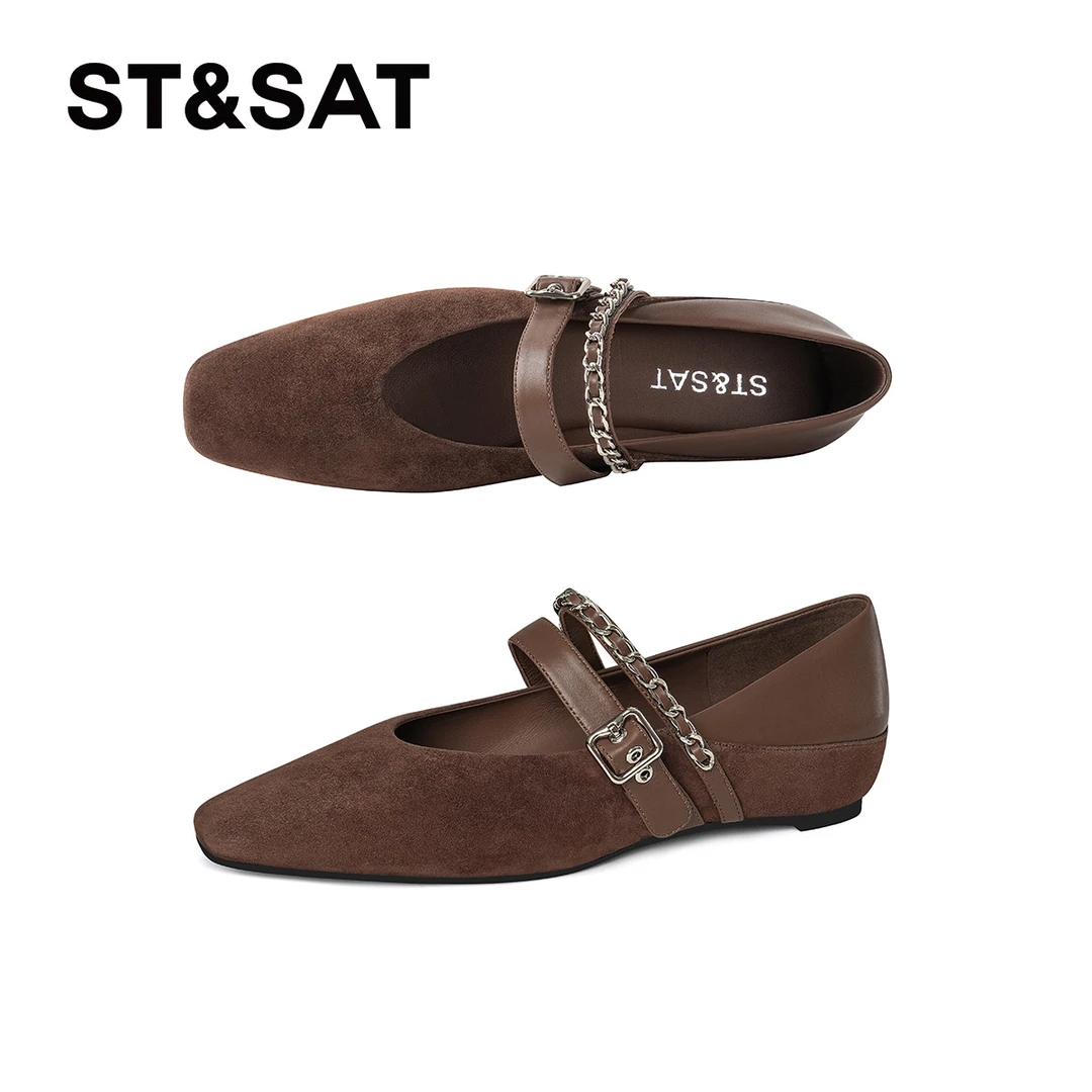 星期六复古风方头玛丽珍鞋女新款百搭坡跟舒适时尚芭蕾舞单鞋