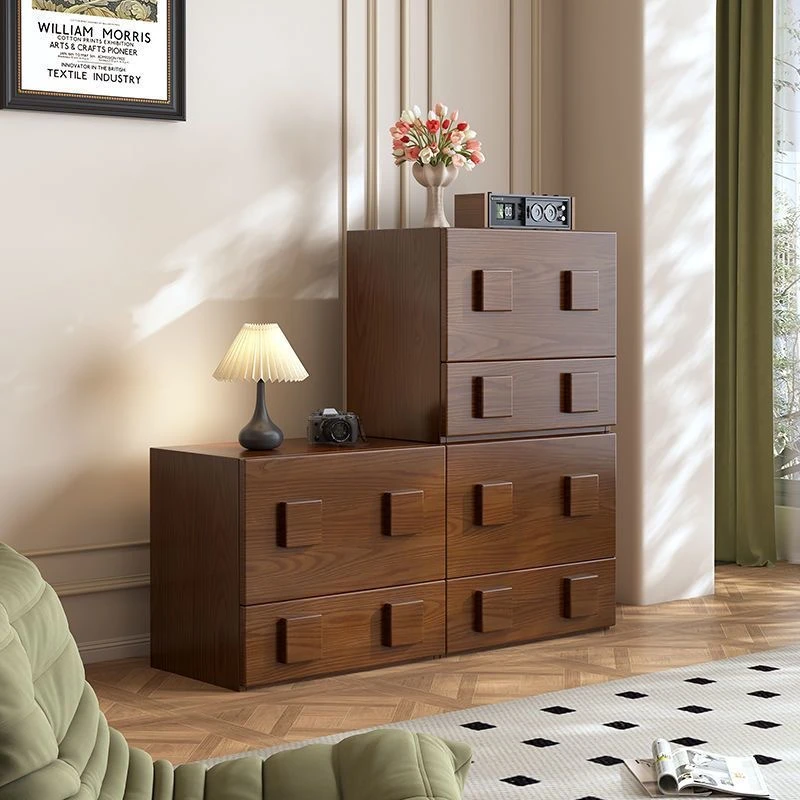 实木中古风卡门柜电视柜客厅家用简约电视机边柜自由组合diy斗柜