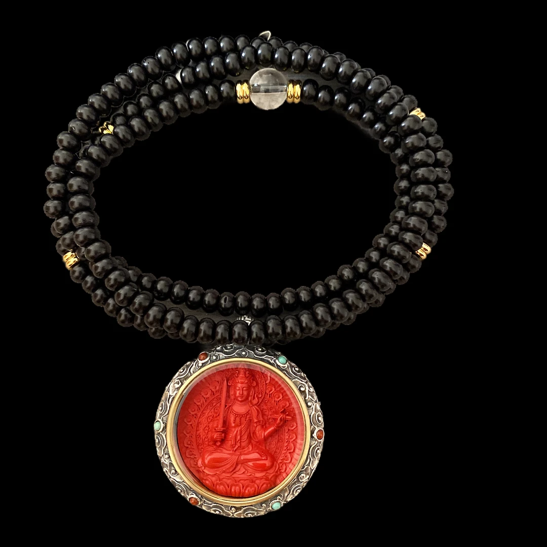 含辰砂工艺品V8749 朱砂吊坠（文殊）孤品.