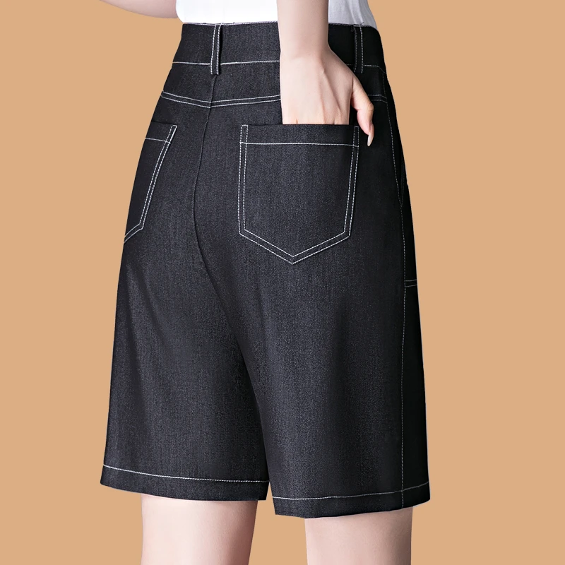 五分裤女士2025夏季新款仿牛仔裤短裤高腰直筒裤休闲裤薄款中裤子