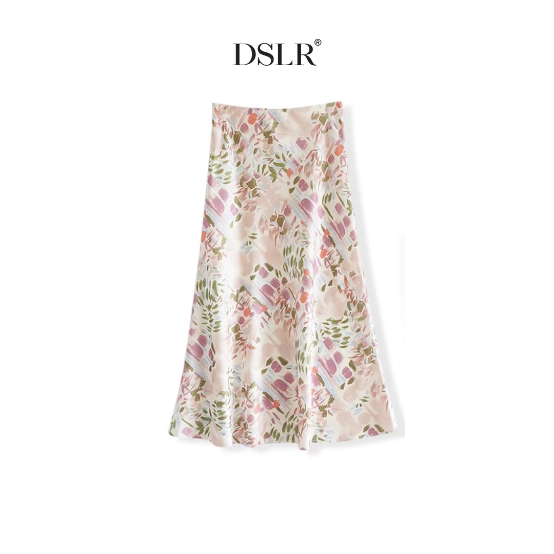 法式莫奈花园风浪漫油画印花垂坠感高腰显瘦优雅中长半裙