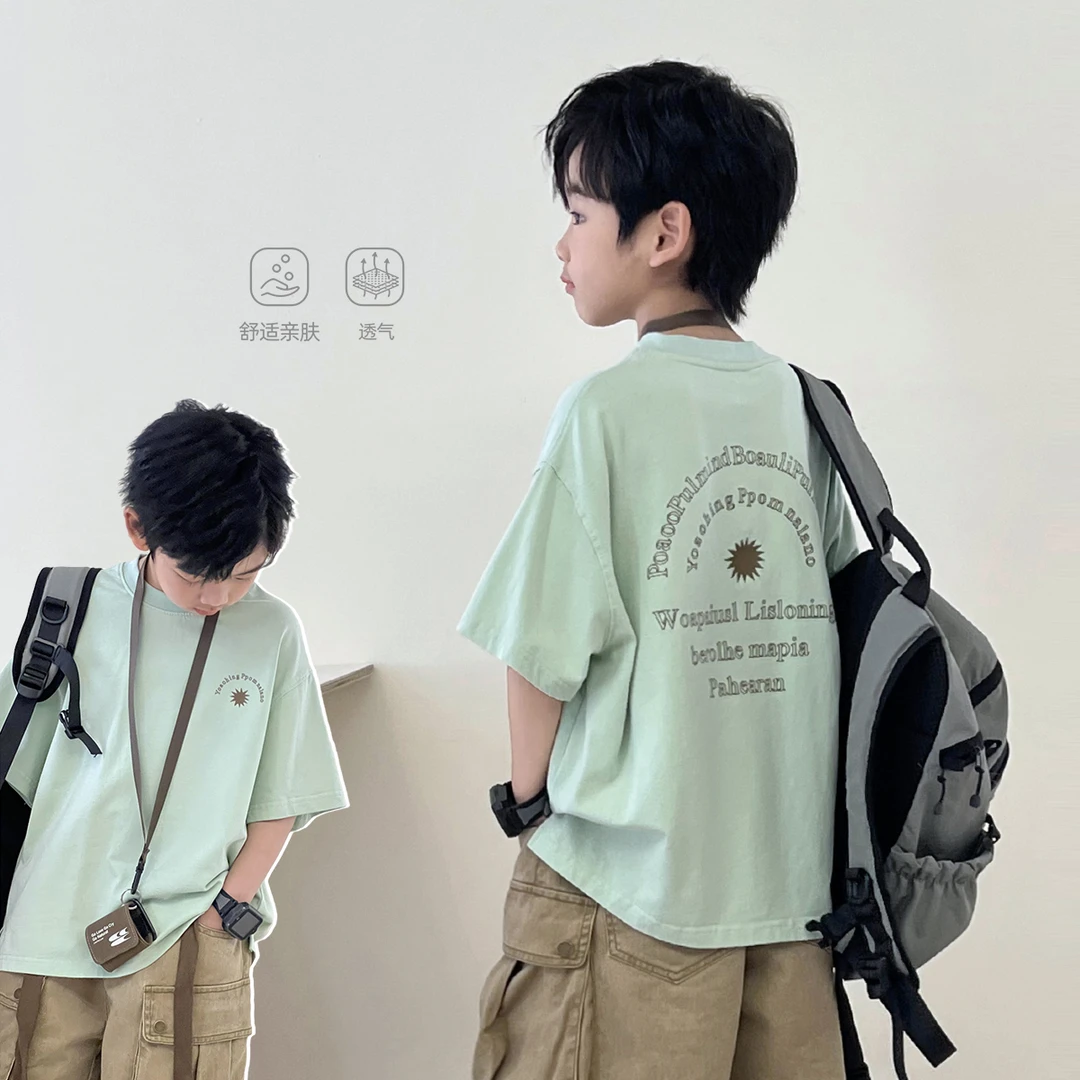 A儿童夏季干净清爽短袖T恤男童中大童百搭上衣休闲t恤5058240O8