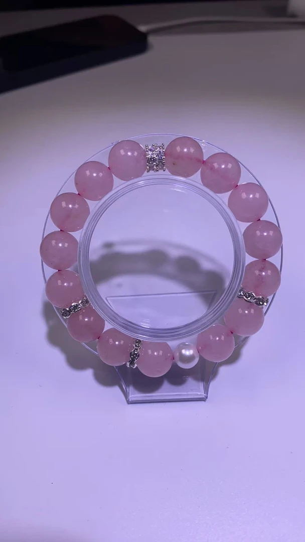 天然粉水晶马串珠女款招桃花高颜值精致水晶手串  157