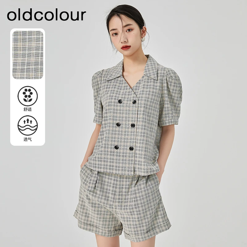 oldcolour商场同款夏季法式复古收腰显瘦气质西装套装N21141184