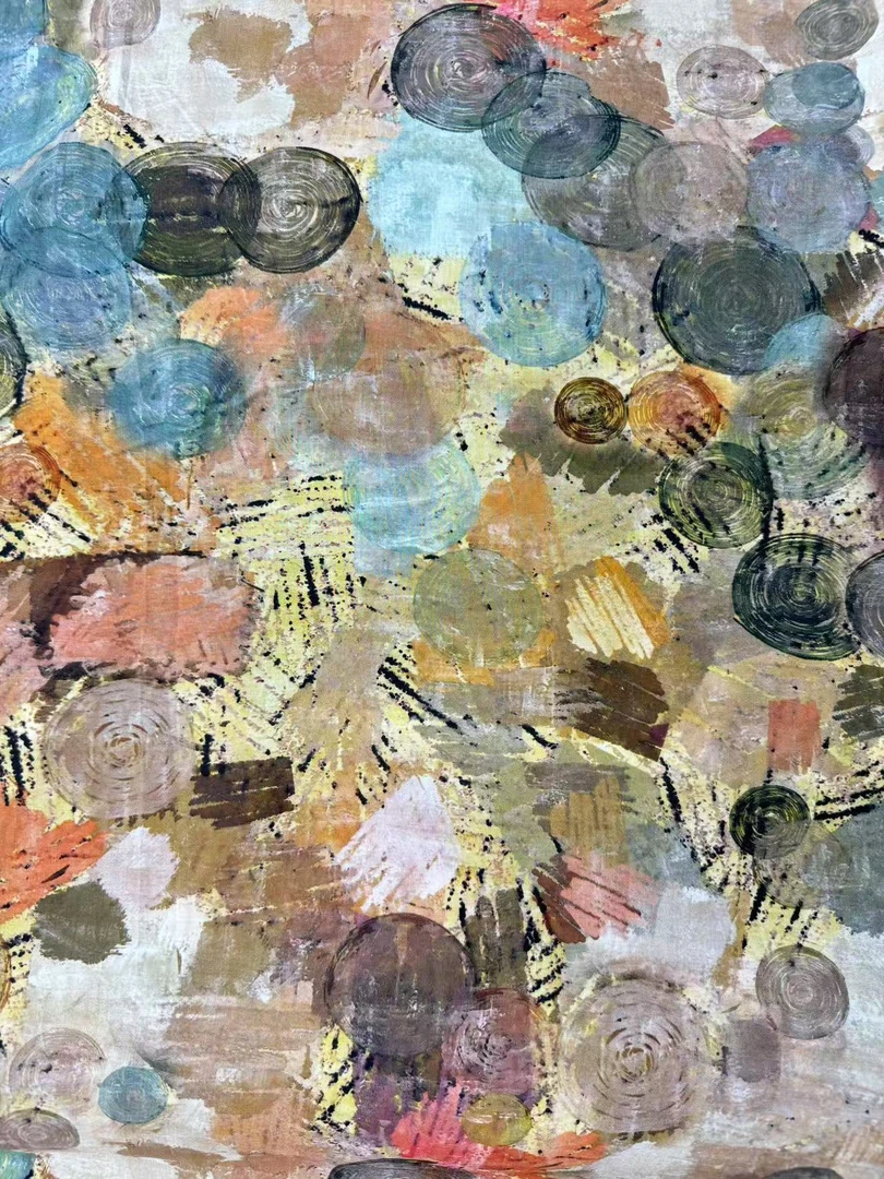 升级版精品天丝木棉.油画几何图案.春夏连衣裙旗袍面料轻薄透气