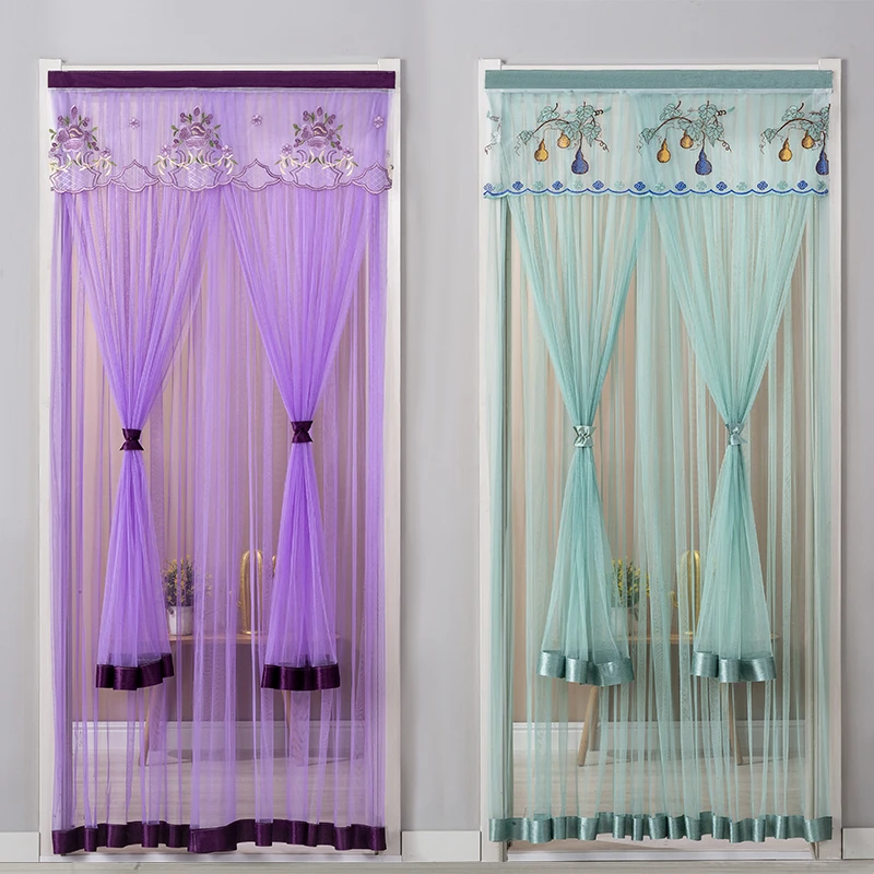 家用免打孔伸缩杆魔术贴双层双开防蚊虫装饰门帘卫生间客厅