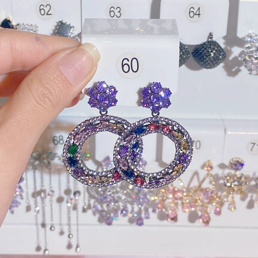 黄铜合成锆石耳饰 花朵耳钉圈圈耳坠