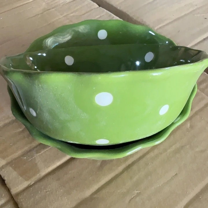 ****來外贸绿波点饭碗两个微瑕