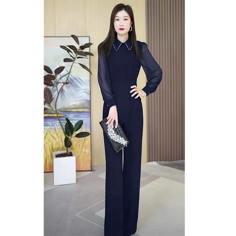 高腰春秋款连体衣长裤时尚女装修身直筒裤名媛显瘦直筒裤D3163