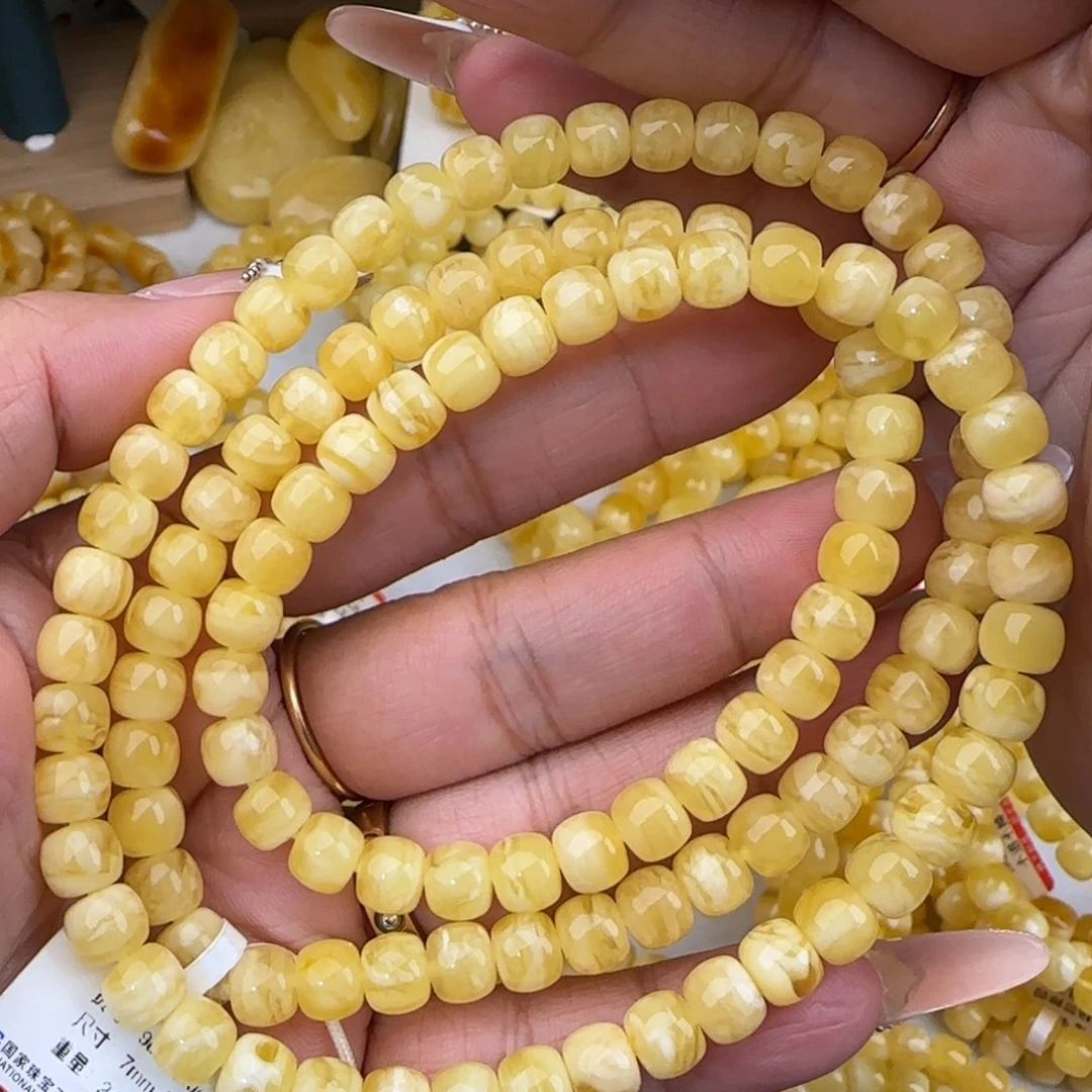 蜜蜡未镶嵌手链虎皮妖花老型多圈