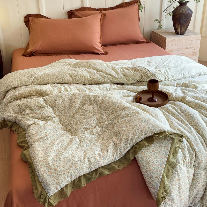 A类母婴针织棉 法式花边被被芯 被子  三边花边 单人 150*200