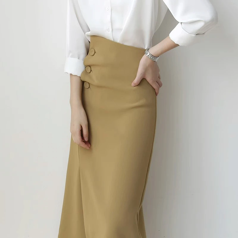 不规则气质a字绝美半身裙女中长款高腰包臀一步裙新款D0359