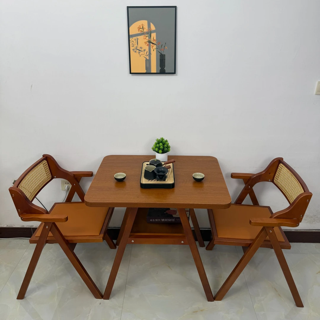 北欧环保茶几马六甲板休闲阳台三件套橡胶木椅子