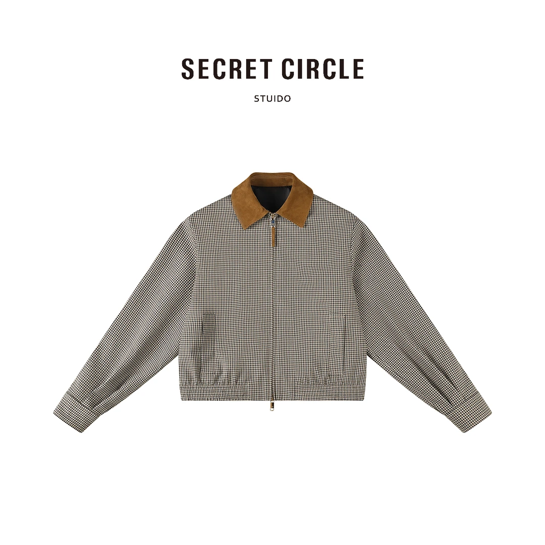 SECRET CIRCLE·秘社 格子短外套拼色翻领双头拉链长袖夹克19367