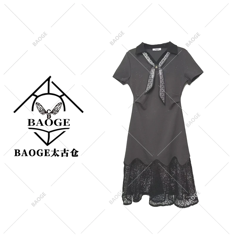 【BAOGE太古仓】Q25161设计师领结拼接蕾丝连衣裙