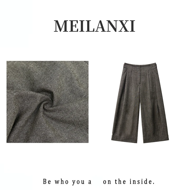 【MEILANXI】【质感金丝】25新进口金丝亚.麻休闲女九分阔腿裤9530
