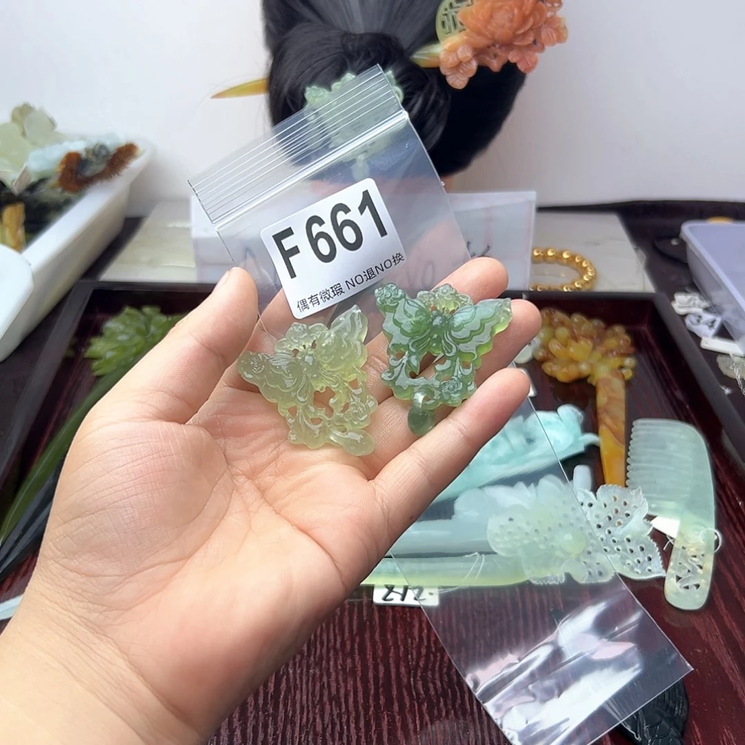 蛇纹石玉合金发饰笑*