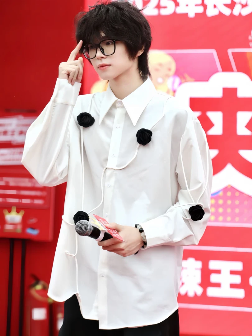 OOTD | 衬衫新品-白色玫瑰花设计垫肩定制高级感休闲宽松时尚百搭