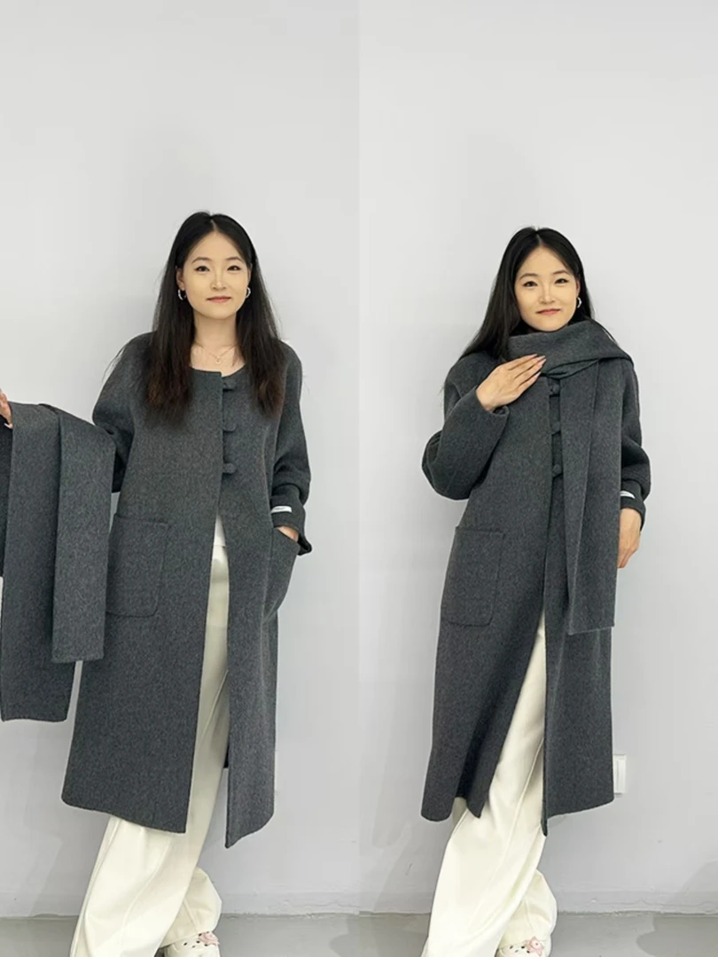 js 积素  复古单排扣|秋冬驼色毛呢外套女