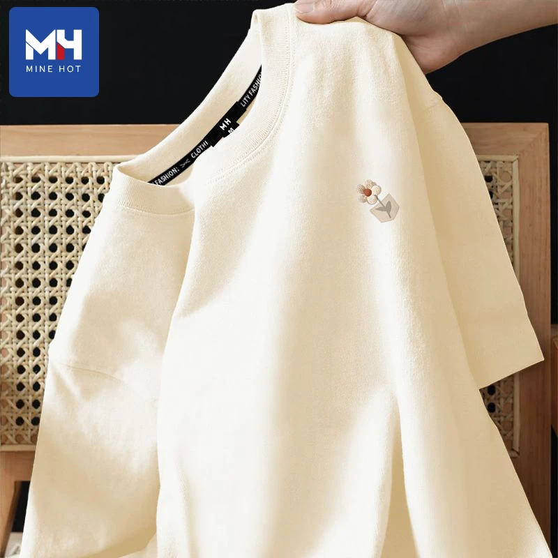 唐狮集团MH短袖t恤女早秋时尚奶白色纯棉上衣小个子圆领正肩半袖